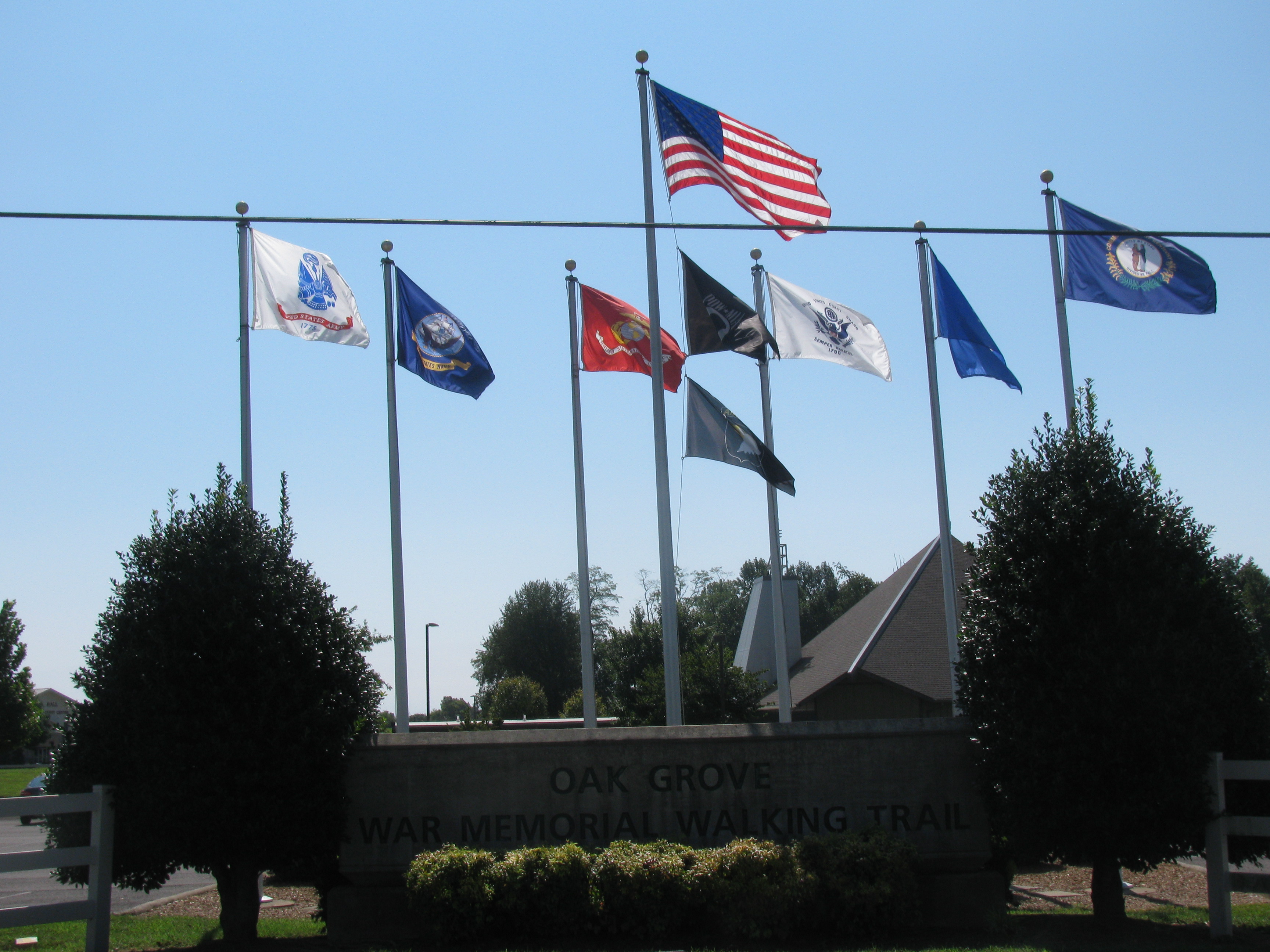 Oak Grove Kentucky War Memorial flagsfeatured image Mrs. HomeFree